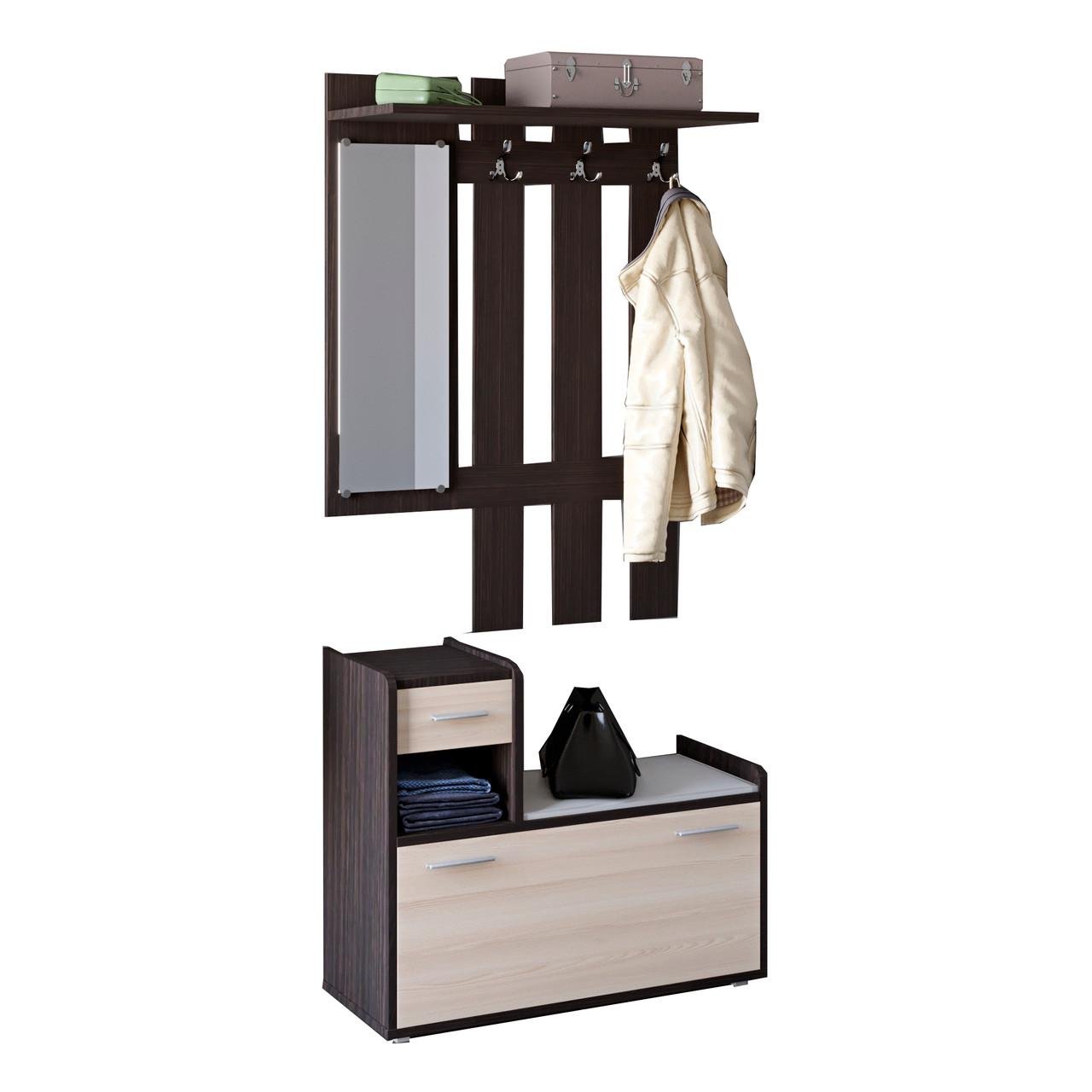 Прихожая Эверест Тандем с вешалкой и тумбой левая для обуви Венге/Дуб молочный (DTM-2199)