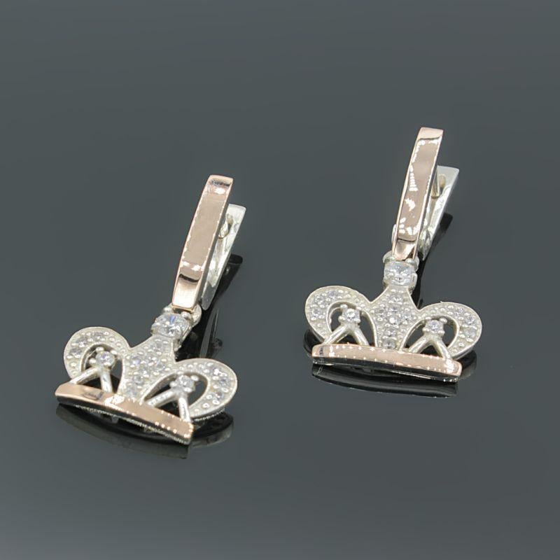 Серебряные серьги с золотыми пластинами Корона