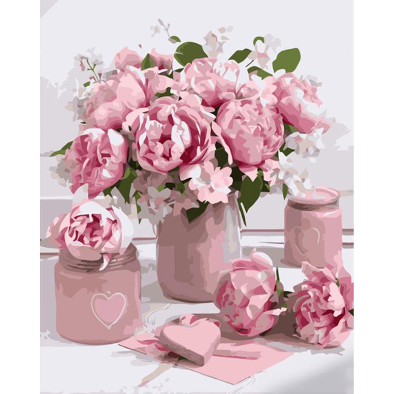 Картина по номерам Strateg Премиум Розовые пионы на столе с лаком 40х50 см (GS1225)