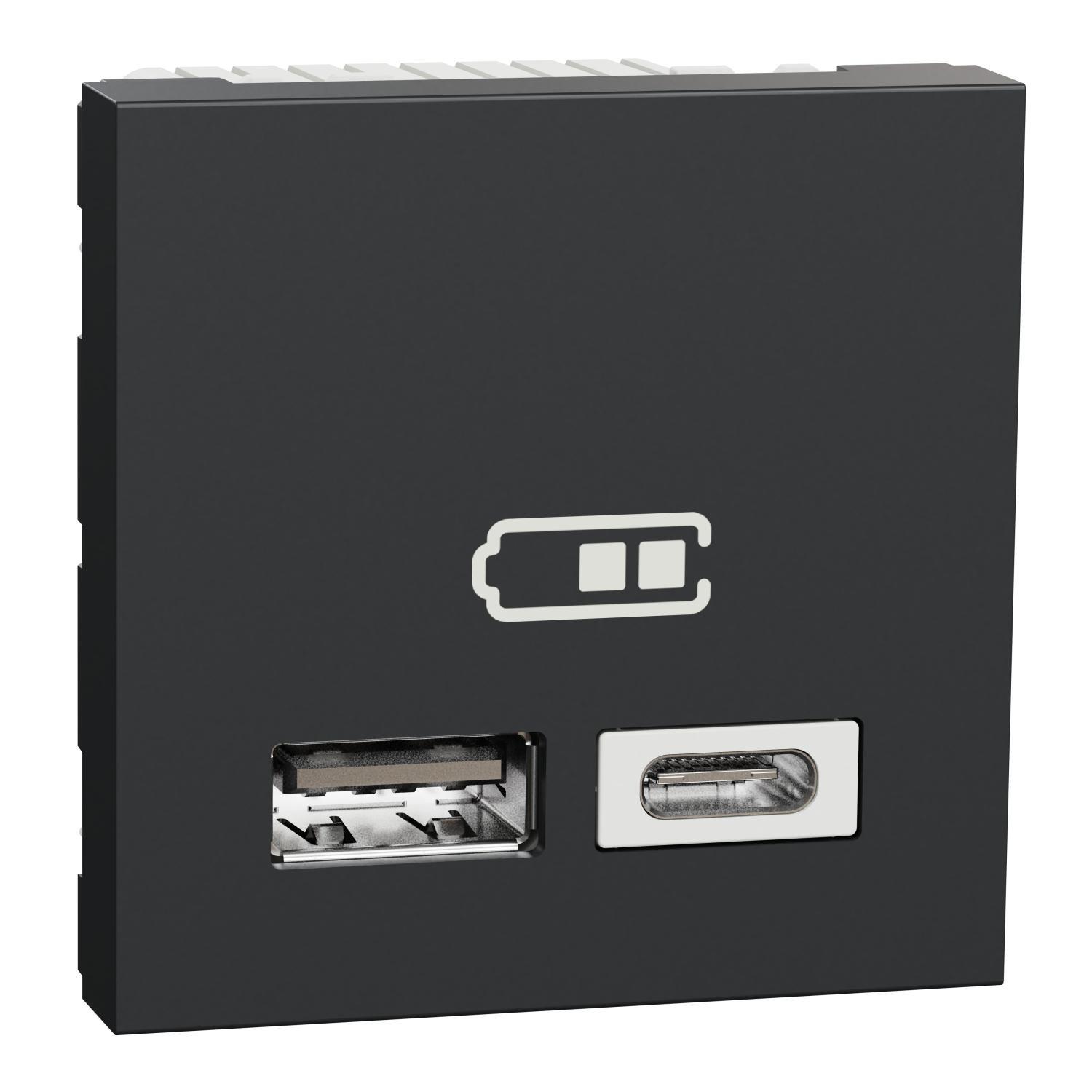 Розетка двойная Schneider Electric USB тип A+C Unica New Антрацит (NU301854)