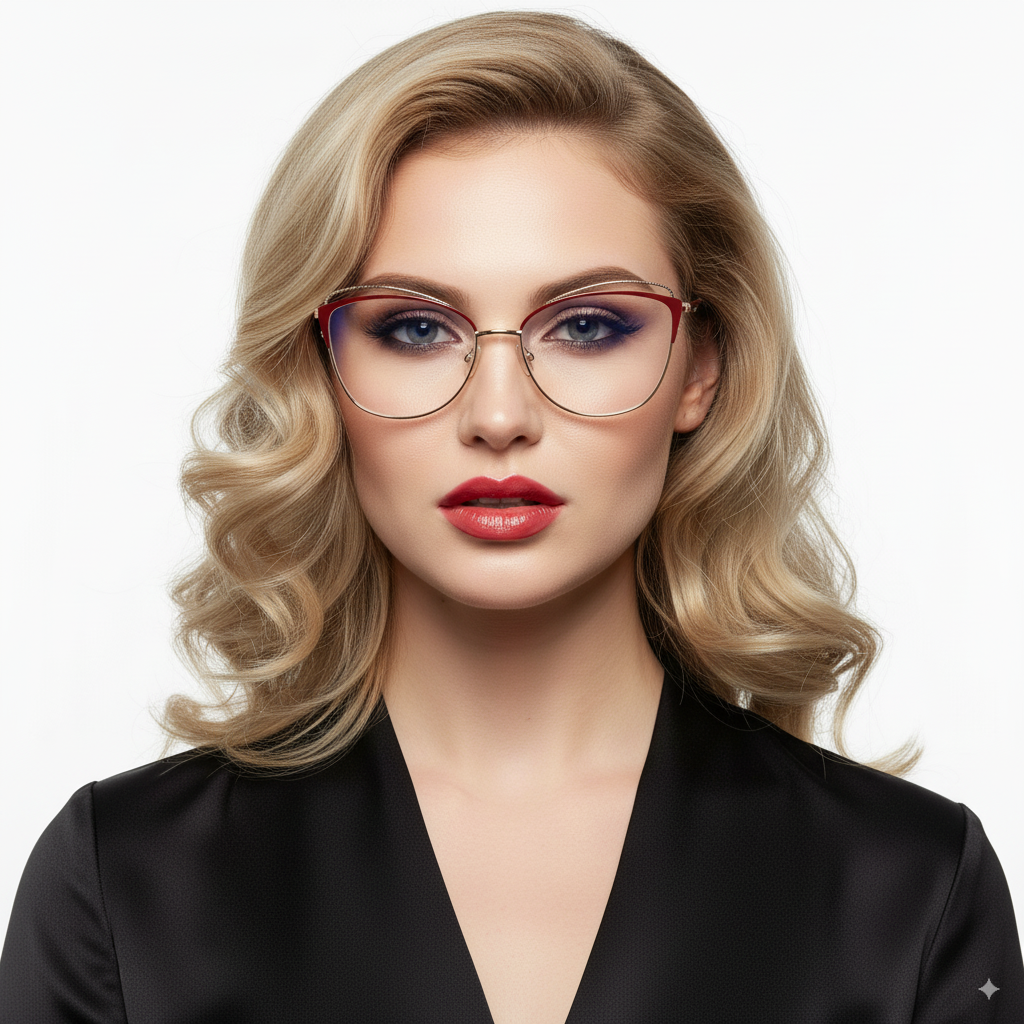 Женские очки женские компьютерные в металлической оправе линзы BlueBlocker с диоптриями +3.0 Бордовый (0171)