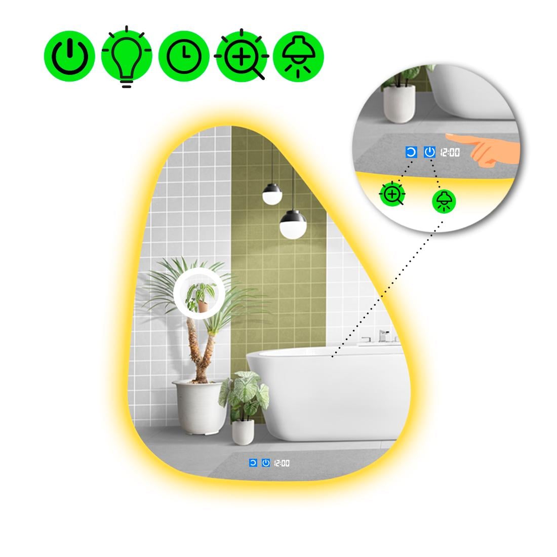 Зеркало с LED подсветкой Doccia 2 с двумя сенсорами 80x64 см (8737114)