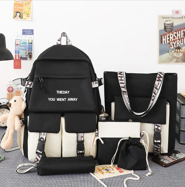 Рюкзак школьный для девочки TYWA 5в1 Черно-белый