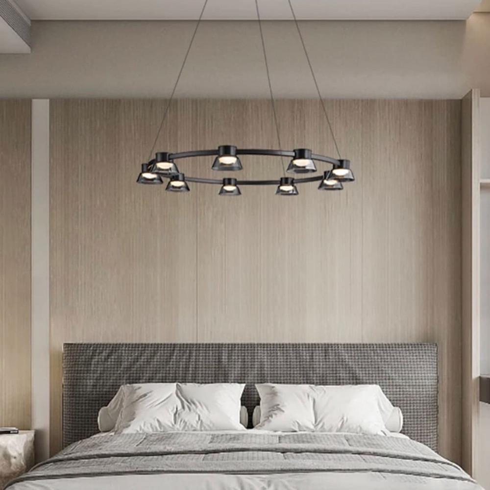 Люстра підвісна із серії Hildfrid у формі кільця із 9-ма графітовими плафонами Ø 80 см Чорний (D8323-800 BK)