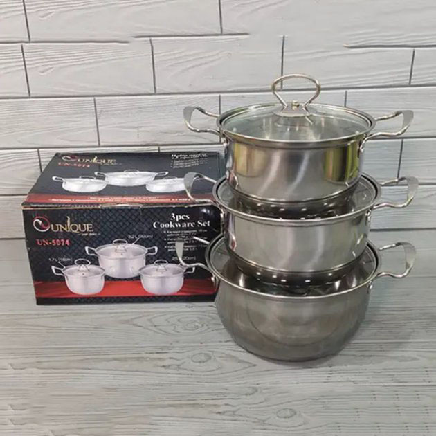 Набор кастрюль UNIQUE UN-5074 с крышкой нержавеющая сталь - фото 2