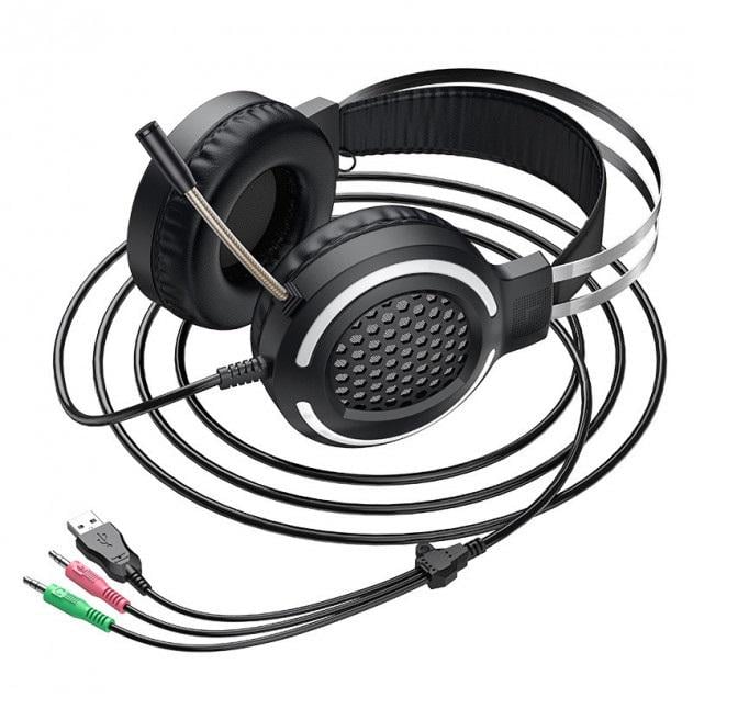 Наушники игровые НОСО Gaming LED Headphones ESD03 USB 2 м Black - фото 2