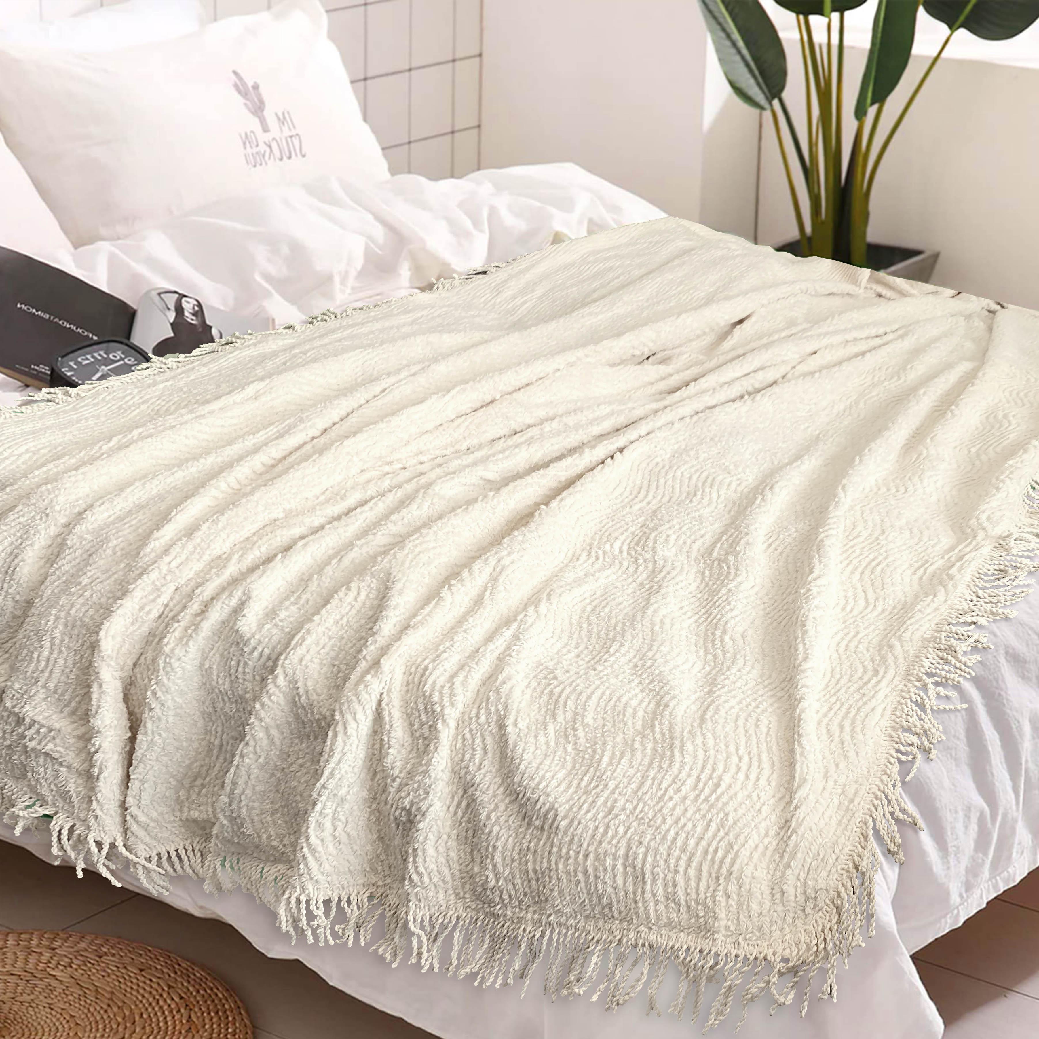 Плед покрывало антикоготь Шенилл ZASTELLI хлопок Молочный 160х220см