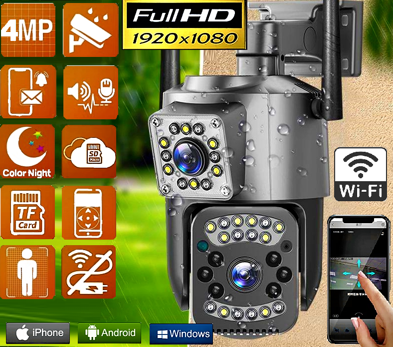 Камера відеоспостереження вулична IP WIFI 4G Sim 4MPx+4MPxIP66 UKC SC03 2 незалежних об'єктива (v380) - фото 2