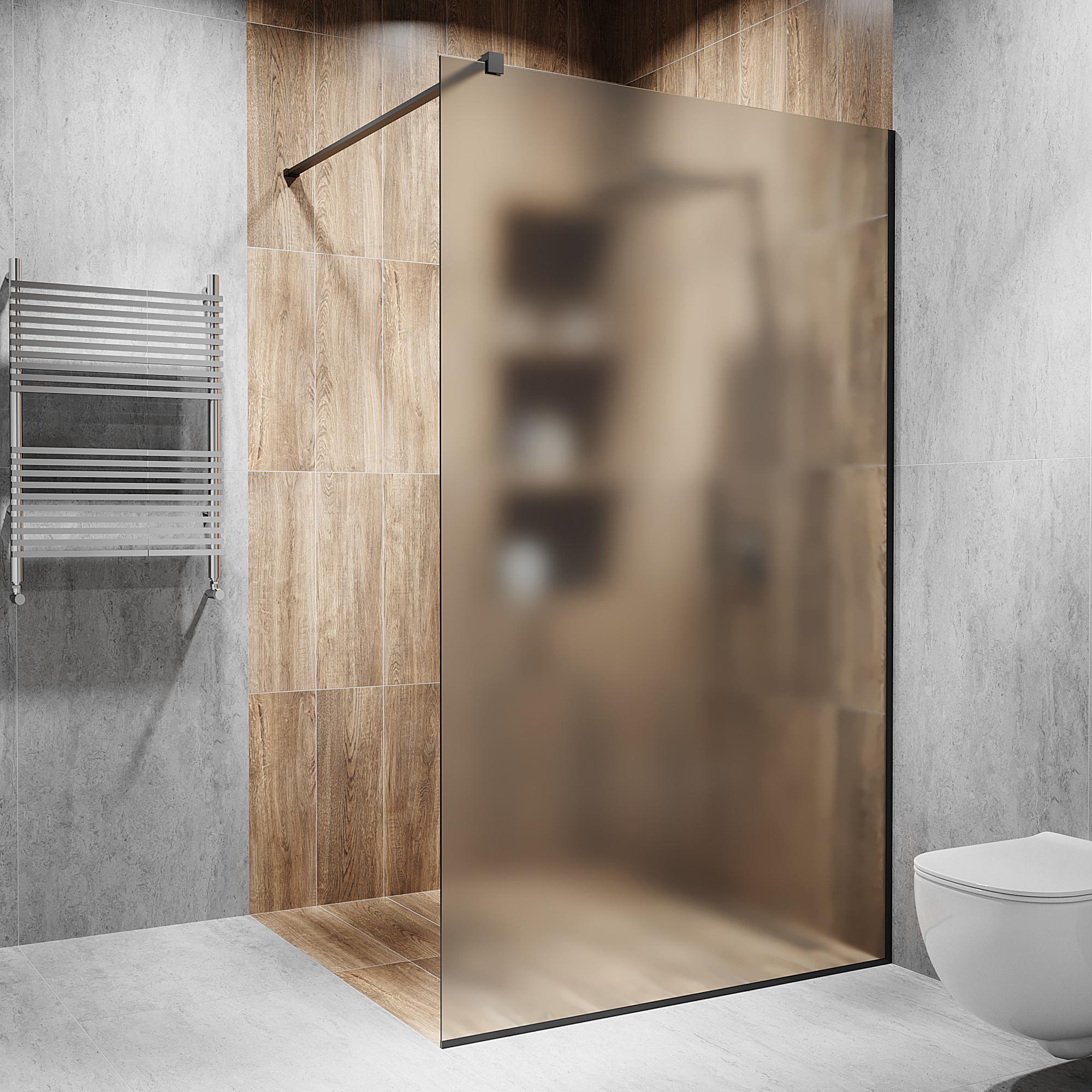 Душова перегородка скляна 2000х1100 мм з прозорим матовим склом та чорною матовою фурнітурою (model-A.174)