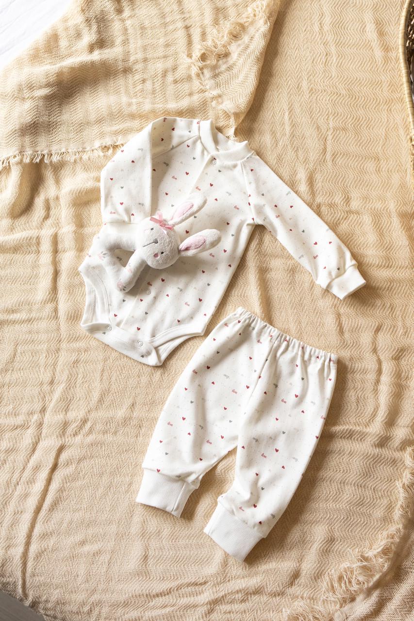 Комплект боди с длинным рукавом и штанишки интерлок Сердечки 74 см (2682535730)