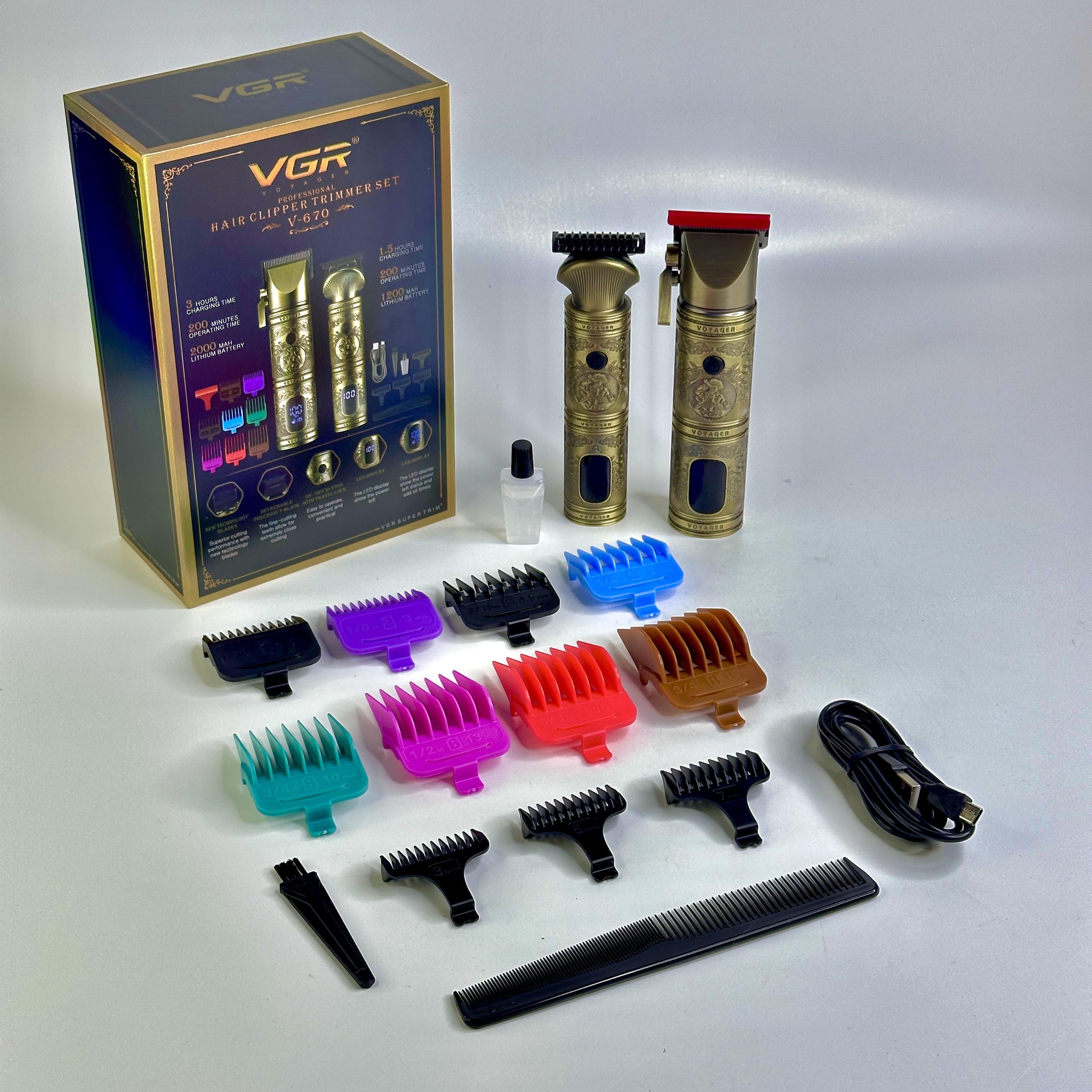 Набір професійний для стрижки VGR машинка та тример з комплектом насадок (G-670)
