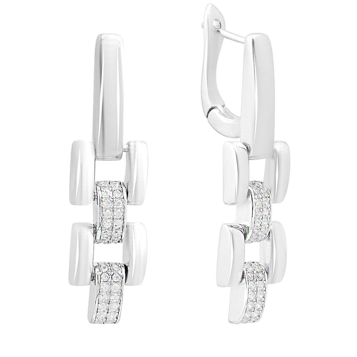 Сережки срібні з геометричними елементами та інкрустацією фіанітами Сережки срібні з геометричними елементами та інкрустацією фіанітами