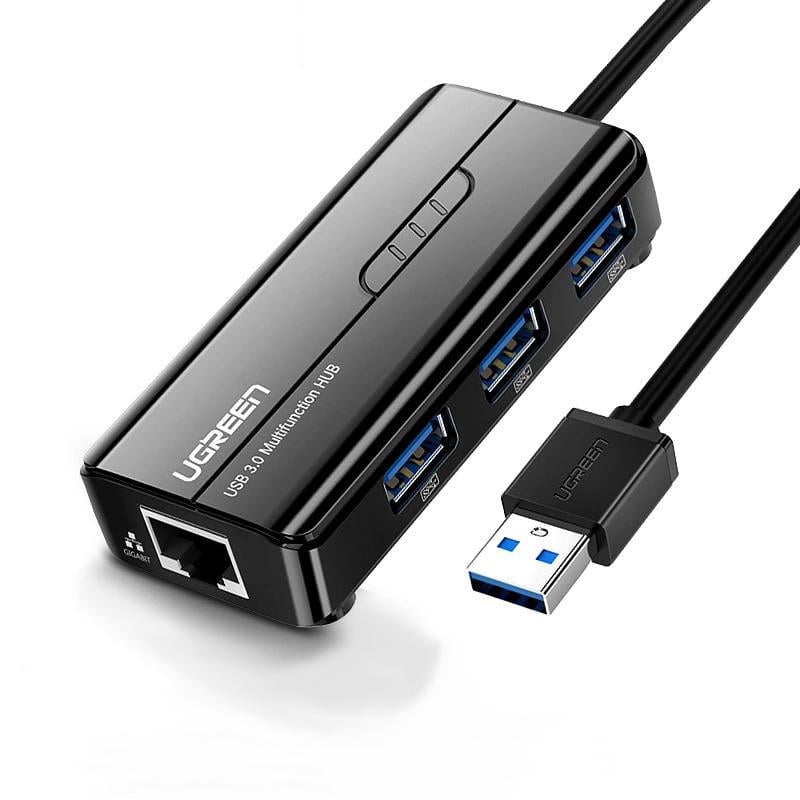 Сетевой адаптер/хаб Ugreen 20265 USB 3,0-3хUSB 3,0/RJ45 Ethernet 1000 Mbps Черный