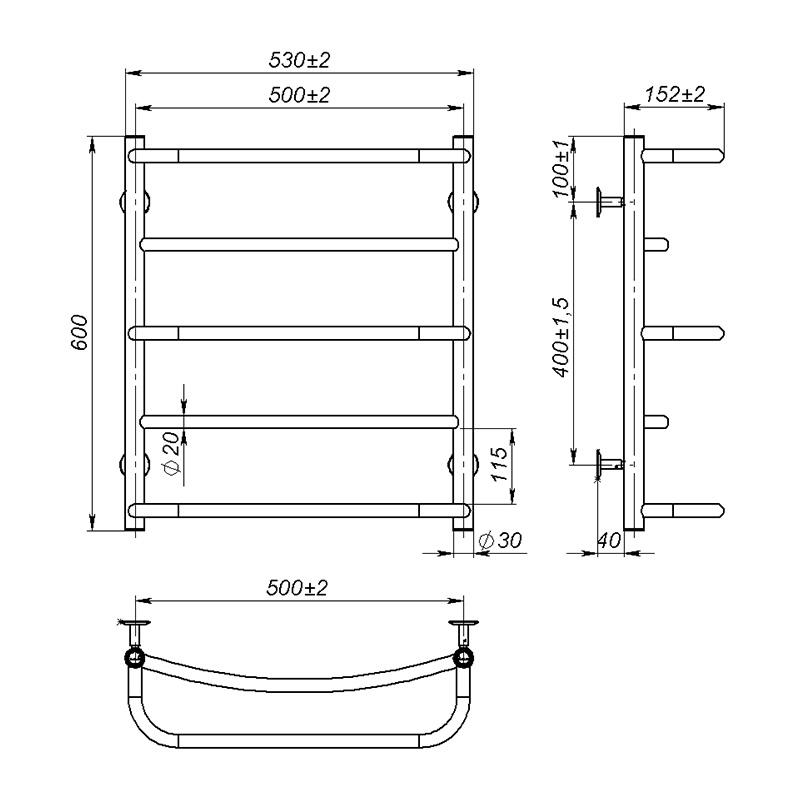 Полотенцесушитель Onlyheat Thera 500/600/5 (68005) - фото 3 Полотенцесушитель Onlyheat Thera 500/600/5 (68005) - фото 3