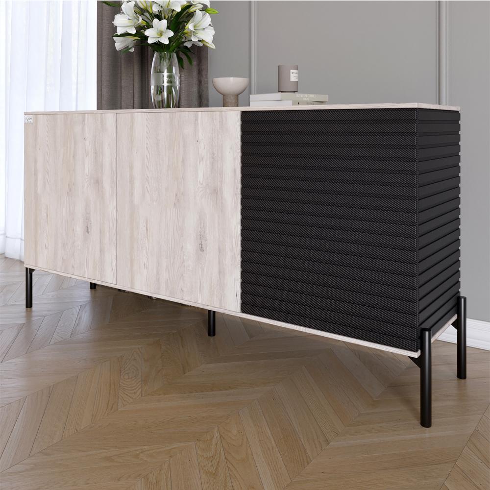 Комод закрытый в гостиную Lion Грей на черных металлических ножках Самоа Дымчатый/Асфальт 1540x380x765 (000-000-2120)