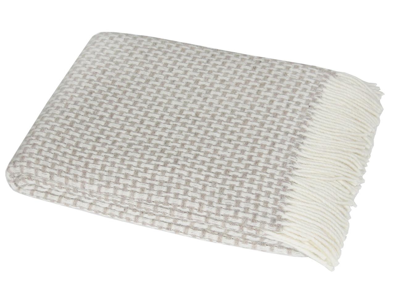 Плед шерстяной Vladi Рогожка полуторная 140х200 см Бежевый (25898125)