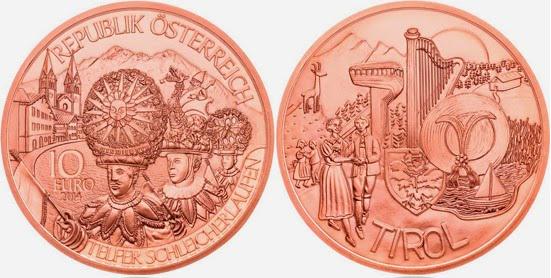 Коллекционная монета Австрия 10 евро 2014 Тироль UNC (KM#3235)