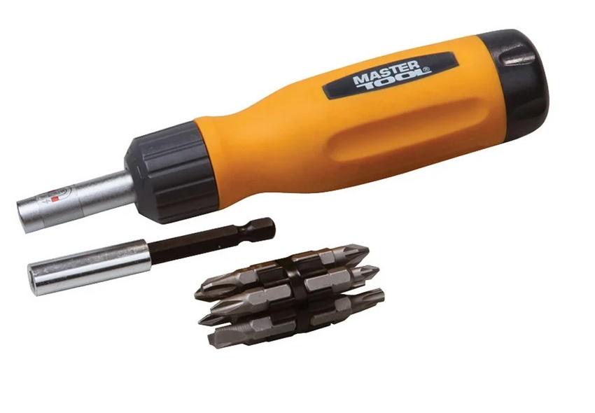 Викрутка Mastertool з тріскачкою 12 насадок Чорний/Жовтий (40-0518)