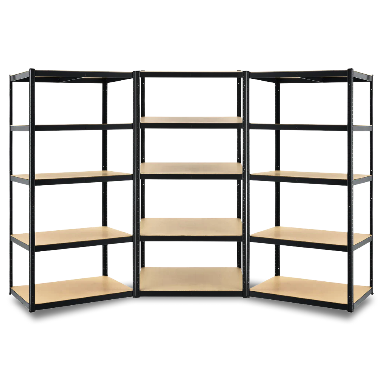 Стеллаж металлический 3 секции 15 полок МДФ до 175 кг на полку 180х270х40 см Черный (1573353260)