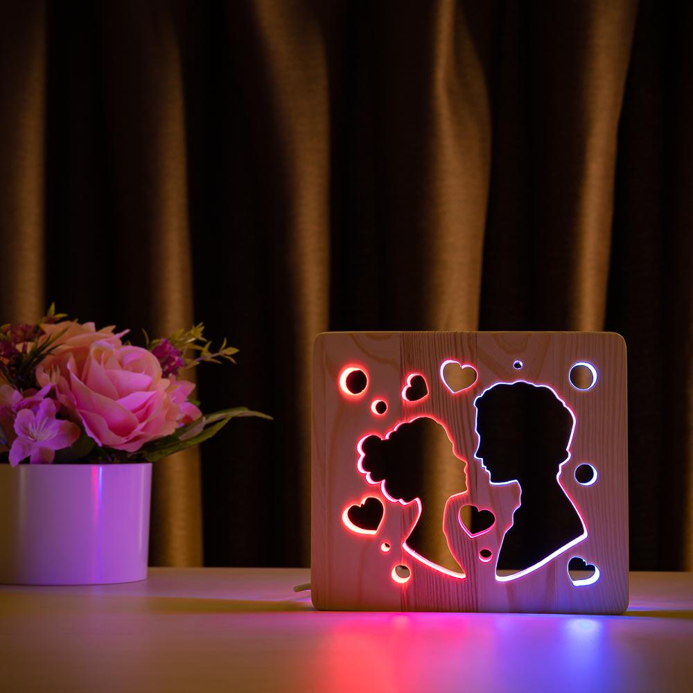 Светильник ночник из дерева LED Поцелуй с пультом и регулировкой цвета