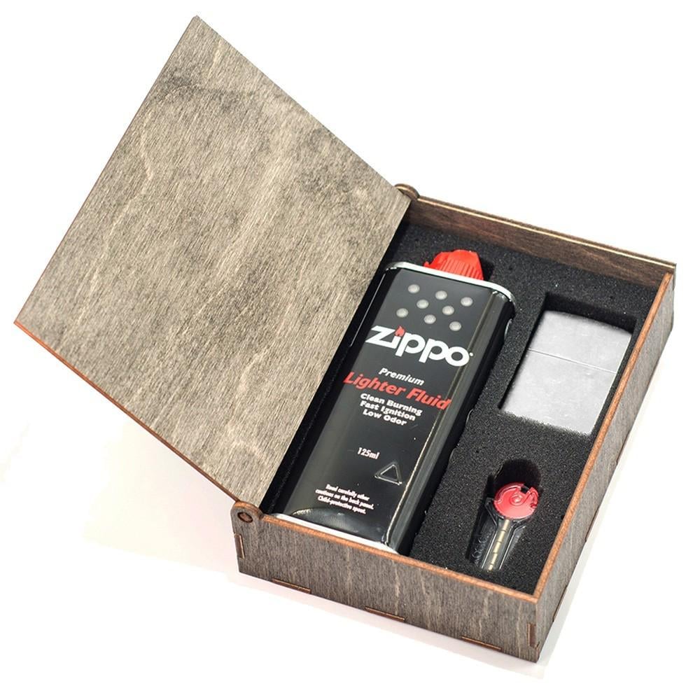 Зажигалка ZIPPO 205 Classic Satin Chrome бензин/кремни в подарочной коробке