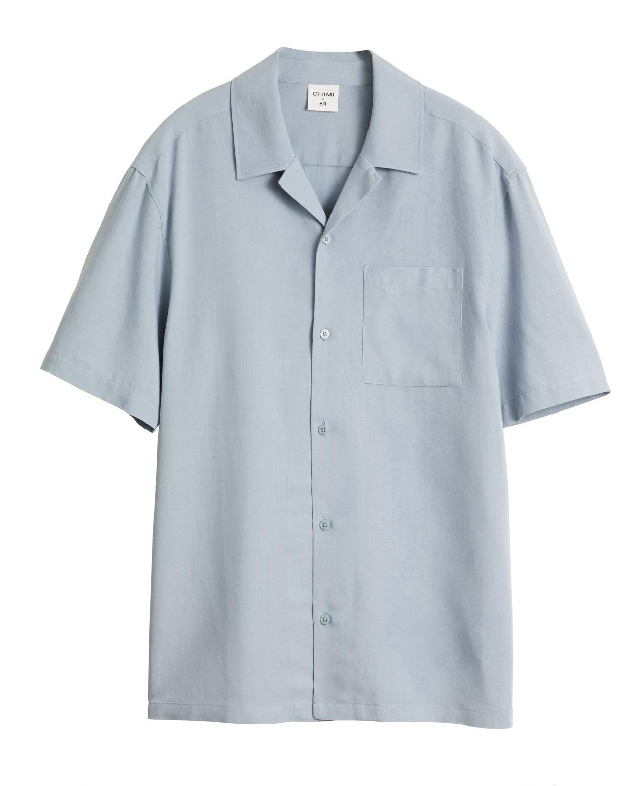 Рубашка лен бленд L Голубой (9008602wer)