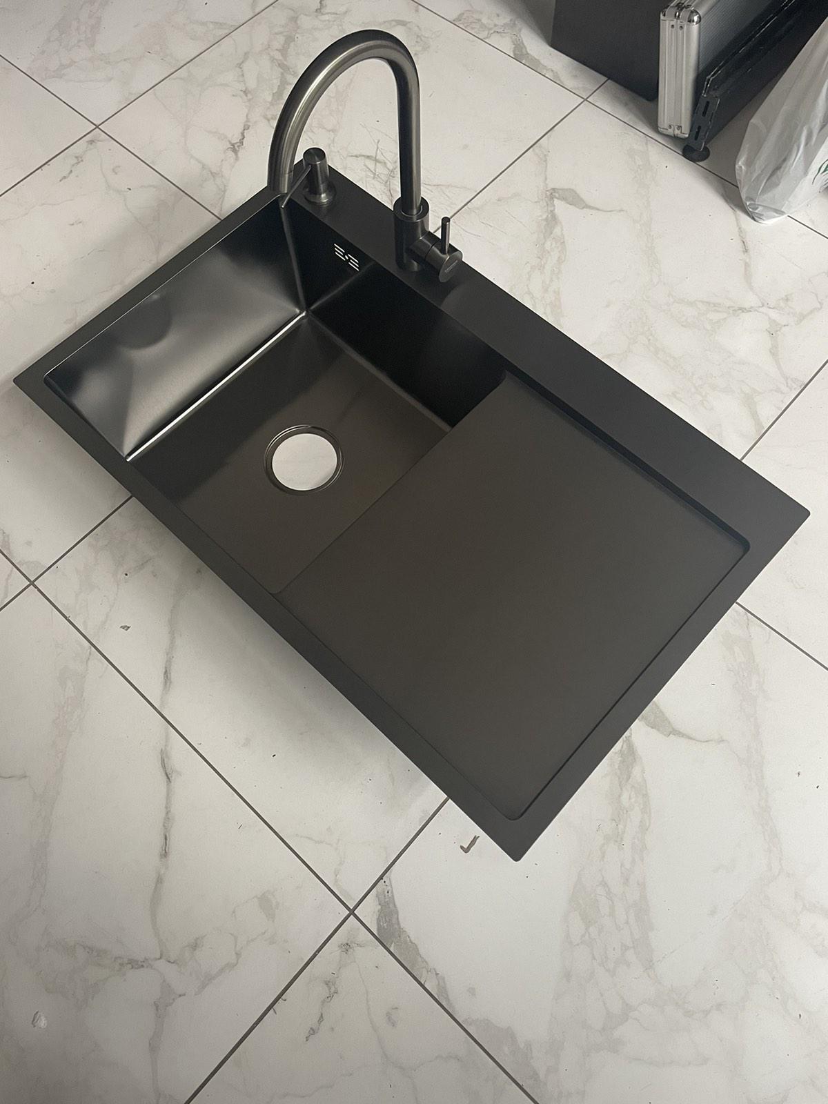 Мийка для кухні Lidz 7849BL PVD ліва Чорний/змішувач-кран для кухні Kroner-SCH035PVD - фото 9