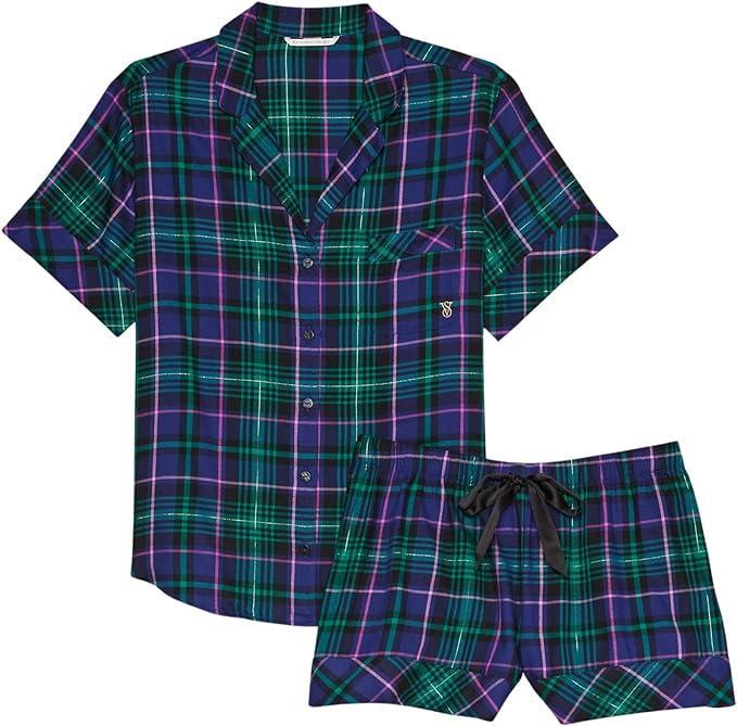 Женская пижама Victoria's Secret Flannel Short Pajama Set S Зеленый (2122499664)