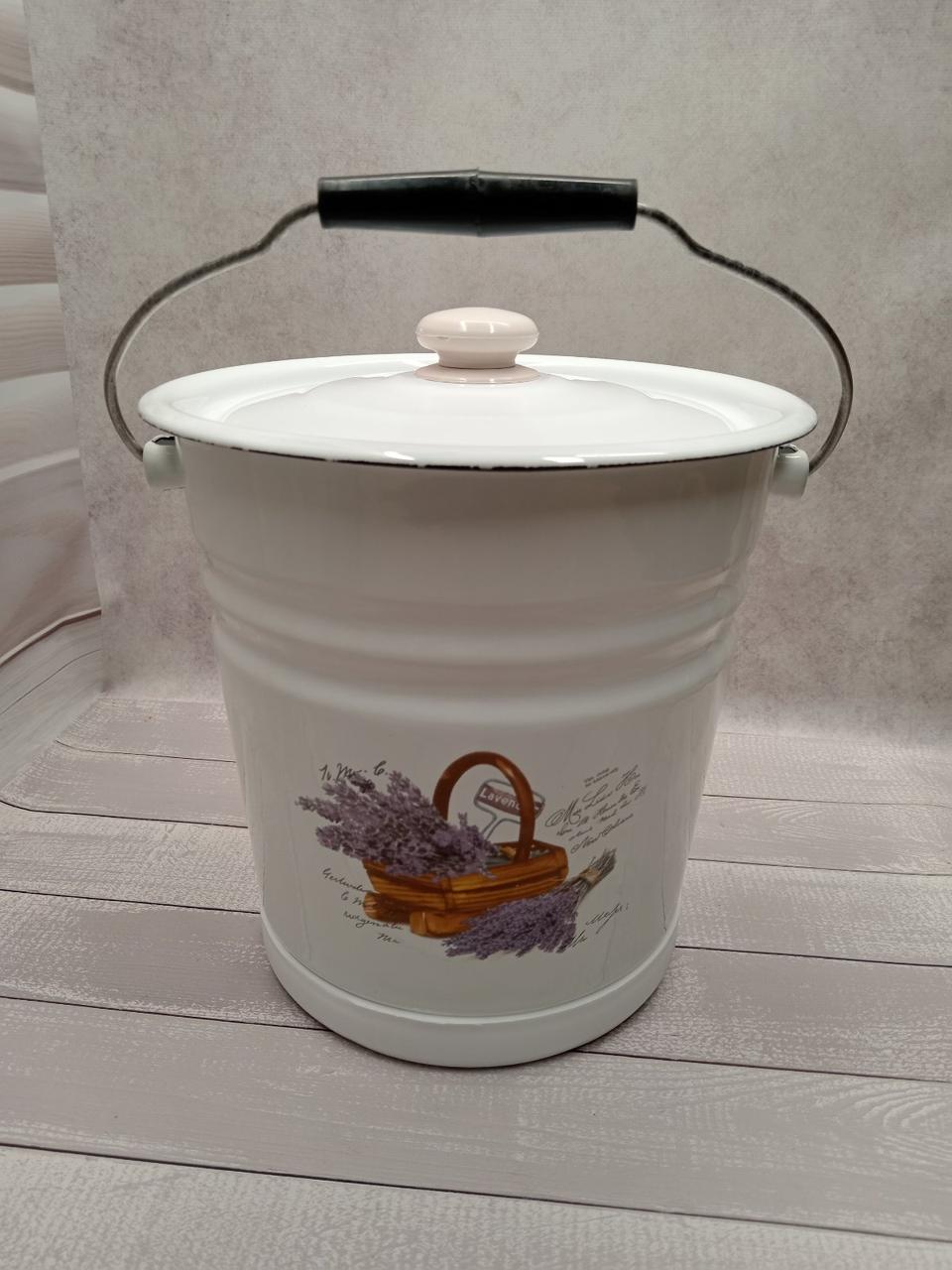 Ведро Idilia эмалированное коническое 12 л с поддоном и крышкой Корзина лаванды (1324/2)