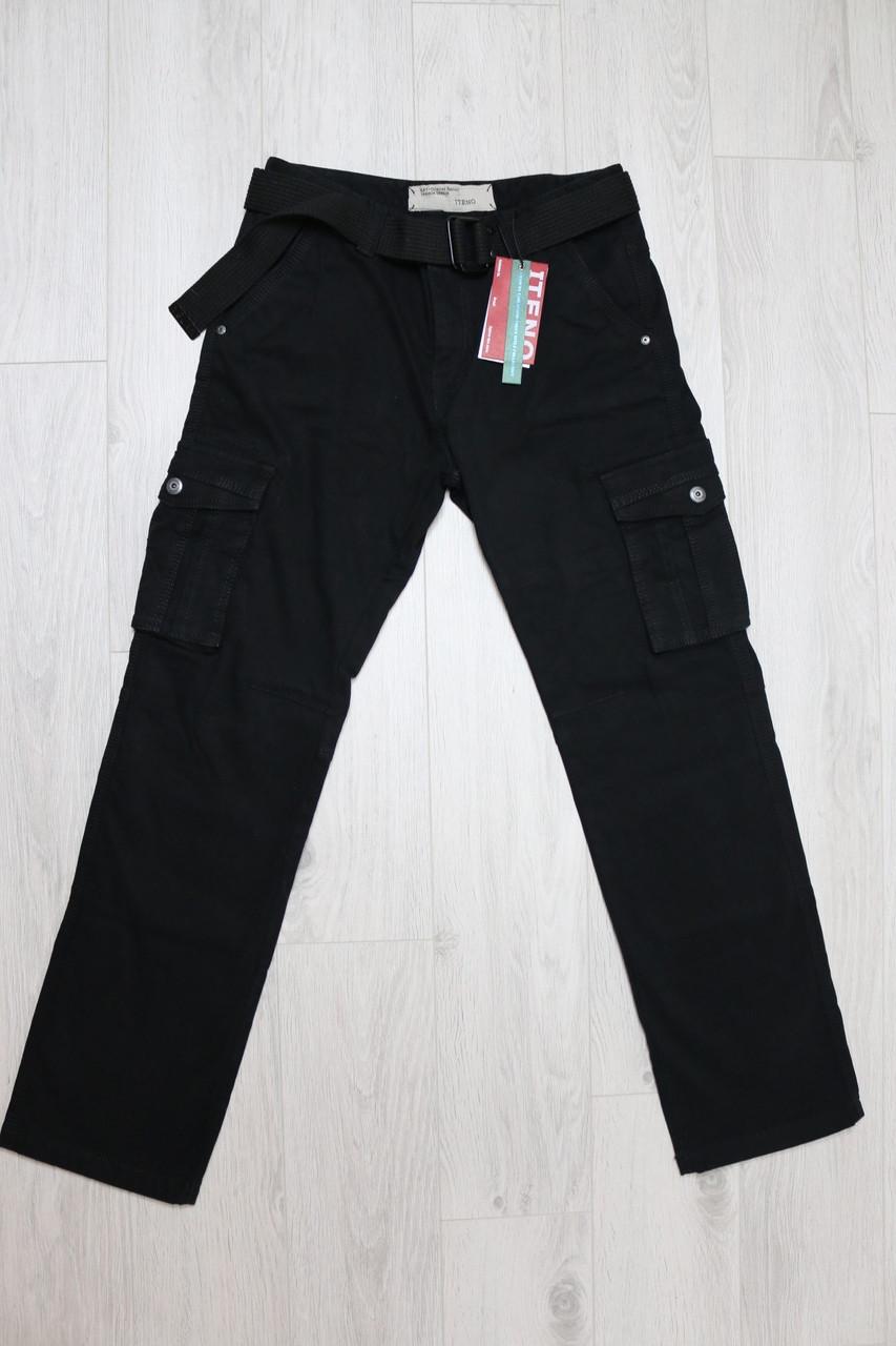 Джинсы карго мужские демисезонные Iteno 8813 равны с накладными карманами р. 34 Черный (1886065671)