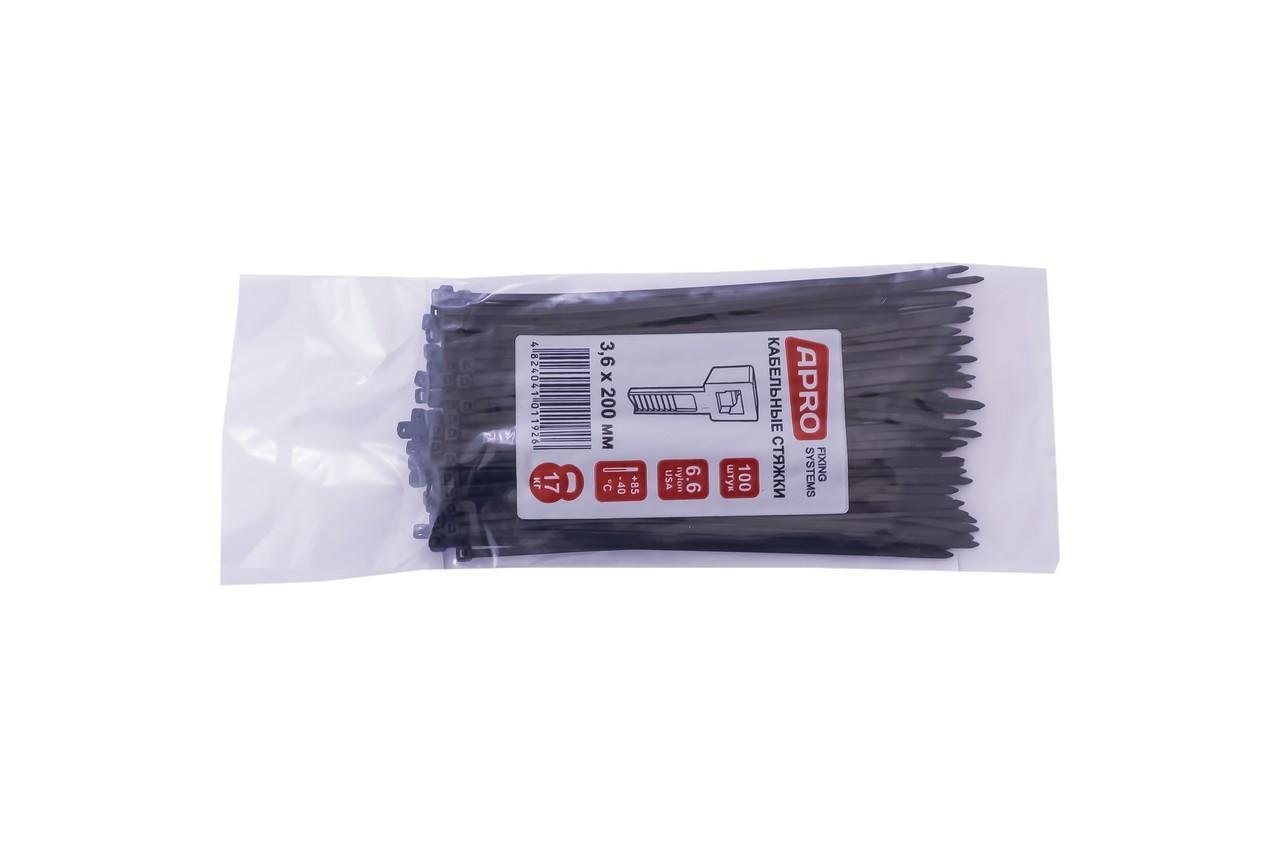 Хомут пластиковий Apro 3,6x200 мм Чорний 100 шт. (2321904909)