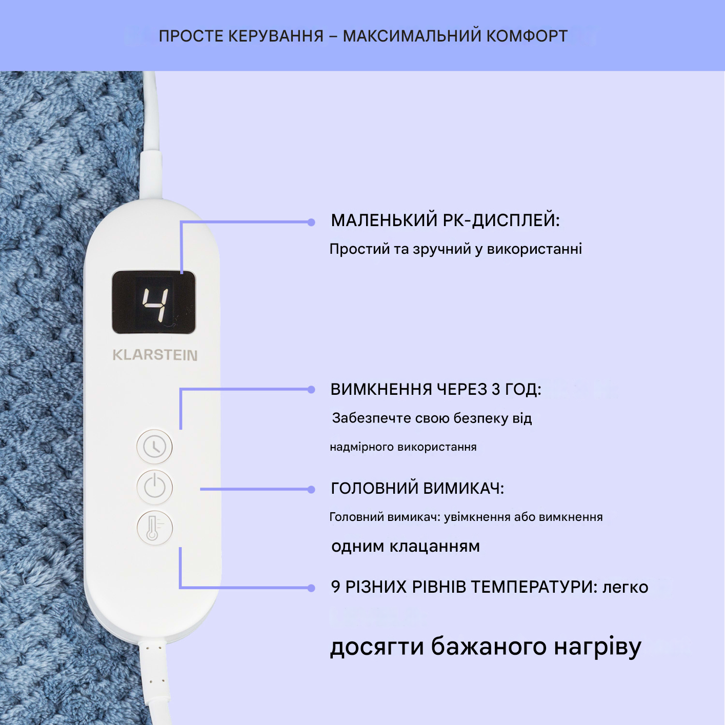 Електроковдра KLARSTEIN Watson Deluxe XL 160 Вт 180х130 см (10045254) - фото 2 Електроковдра KLARSTEIN Watson Deluxe XL 160 Вт 180х130 см (10045254) - фото 2