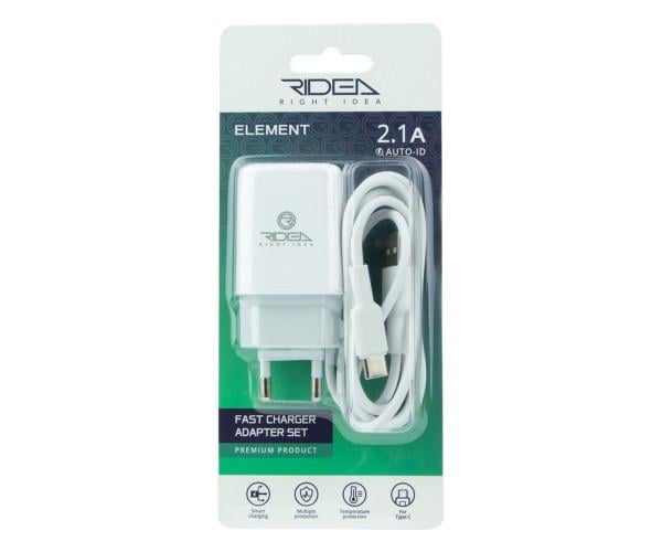 Устройство зарядное сетевое Ridea RW-11211 Element USB 2,1 A cable USB-Type-C White - фото 2 Устройство зарядное сетевое Ridea RW-11211 Element USB 2,1 A cable USB-Type-C White - фото 2