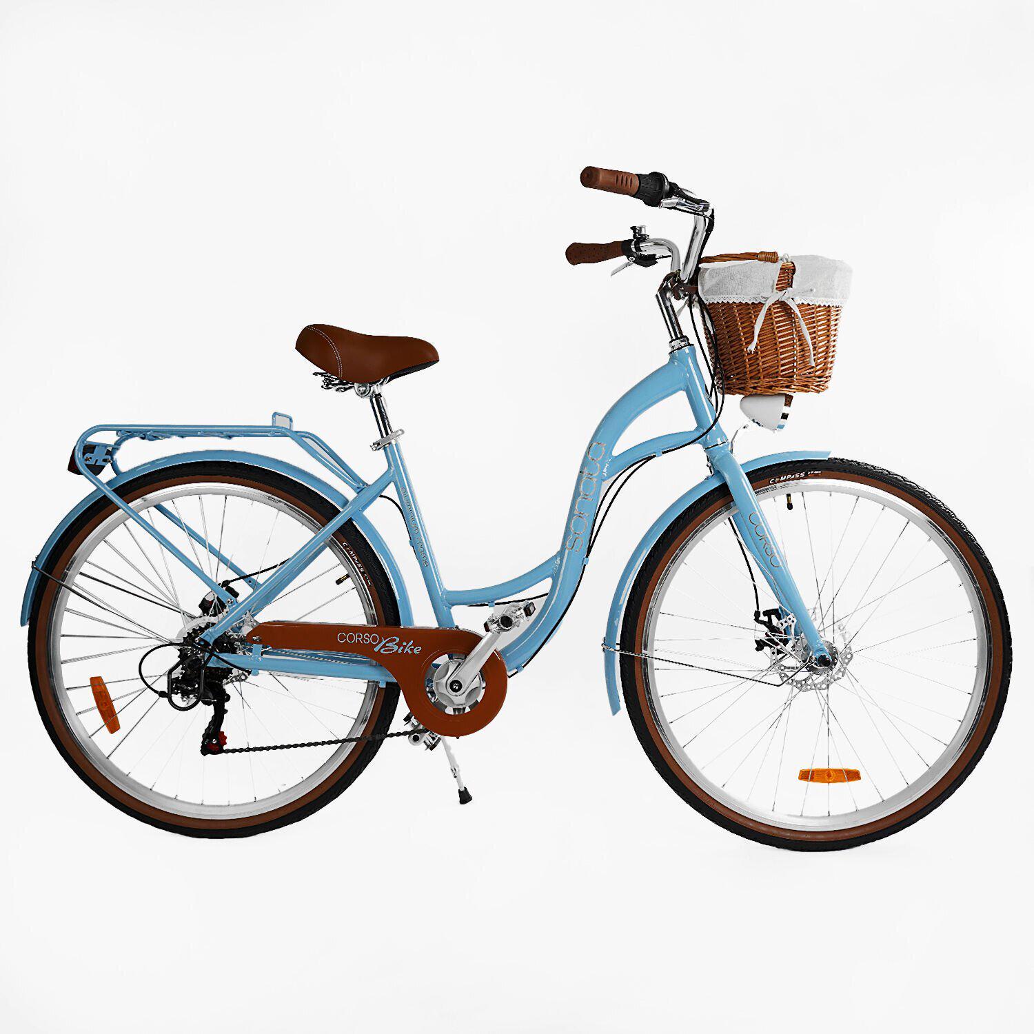 Велосипед міський 28 дюймів Corso Sonata з кошиком та багажником рама 18" Блакитний - фото 1 Велосипед міський 28 дюймів Corso Sonata з кошиком та багажником рама 18" Блакитний - фото 1