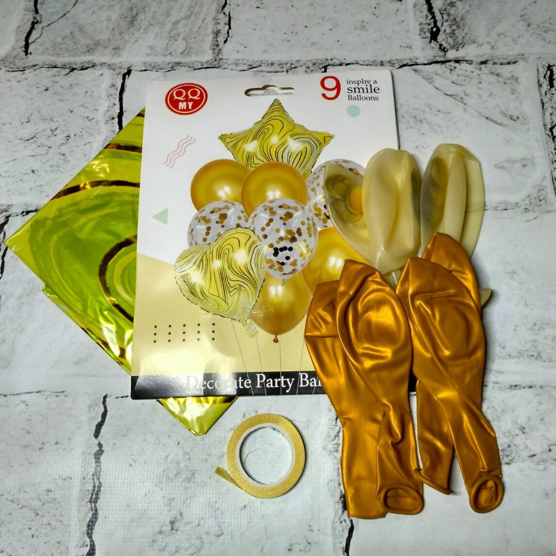 Повітряні кульки Мармур з конфетті Фонтан із кульок комплект 9 шт. Золотий (785-2)