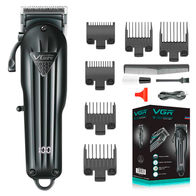 Машинка для стрижки волосся VGR V-282 акумуляторна LCD 6 насадок (718673)