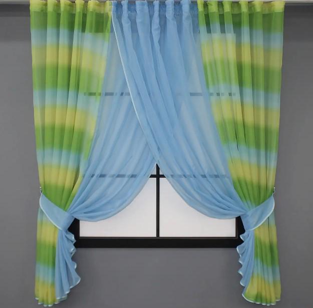 Комплект штор на кухню 400х170 см Голубой/Разноцветный (111к) Комплект штор на кухню 400х170 см Голубой/Разноцветный (111к)