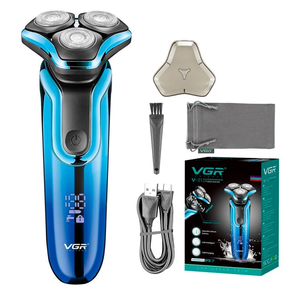 Електробритва VGR V-313 акумуляторна роторна з тримером IPX7 USB (ML-06371)