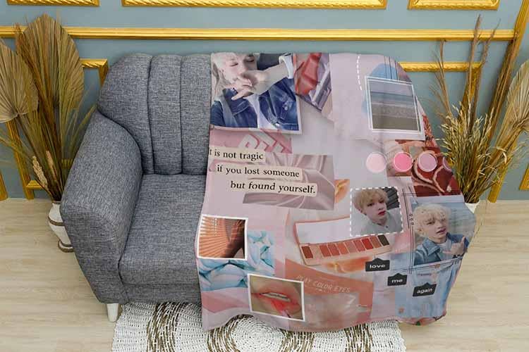 Плед Bangchan Pink collage Stray Kids плюш двухслойный 135х150 см (113783-2)