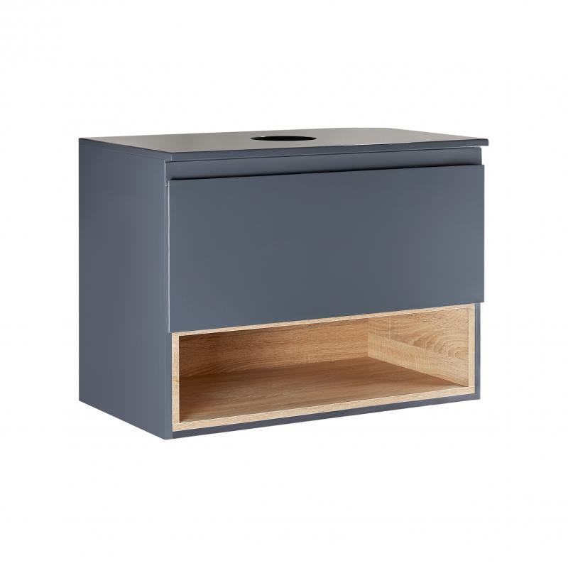 Тумба підвісна Qtap Robin зі стільницею 600х476х437 мм Graphite/Whitish oak (QT1379TPН6002GWO)