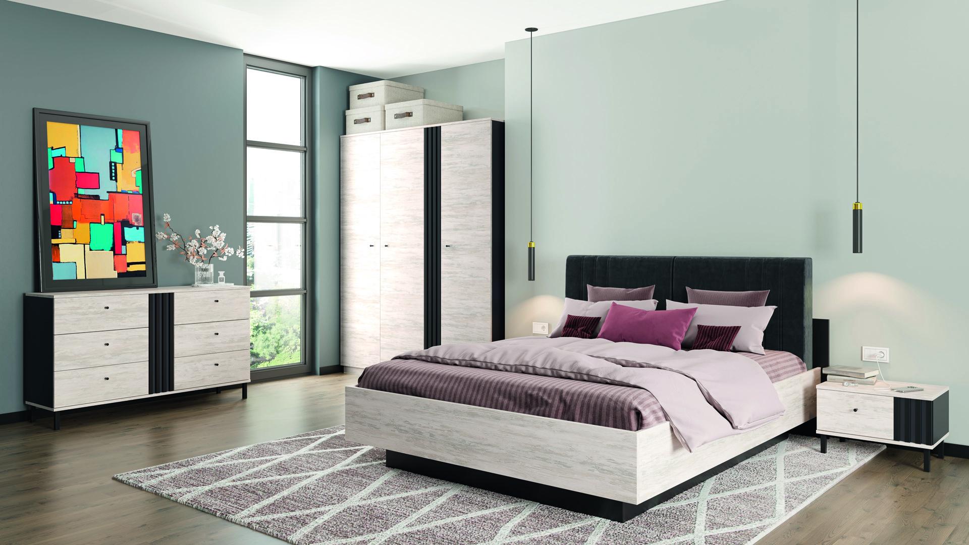 Спальня комплект Світ меблів Тео 1 Антрацитовый/Артвуд светлый ДСП (47305)