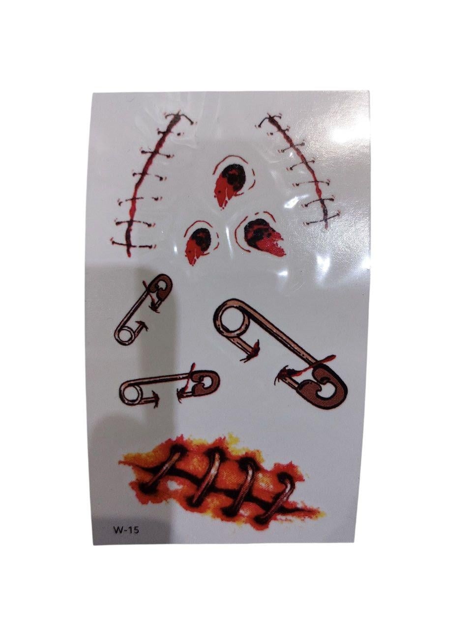 Наклейки тату для Хэллоуина булавка и раны 10x6 см Красный (900024)