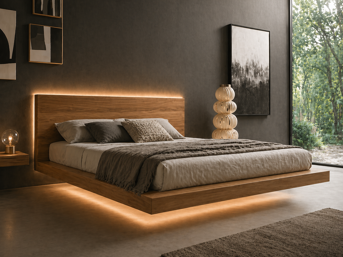 Кровать подвесная ARIS Wood с подсветкой 160x200 см (34303153)