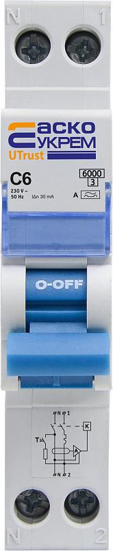 Дифференциальный выключатель АСКО-Укрем UTrust 1P+N 6А 30мА С тип А (A0010210151) Дифференциальный выключатель АСКО-Укрем UTrust 1P+N 6А 30мА С тип А (A0010210151)