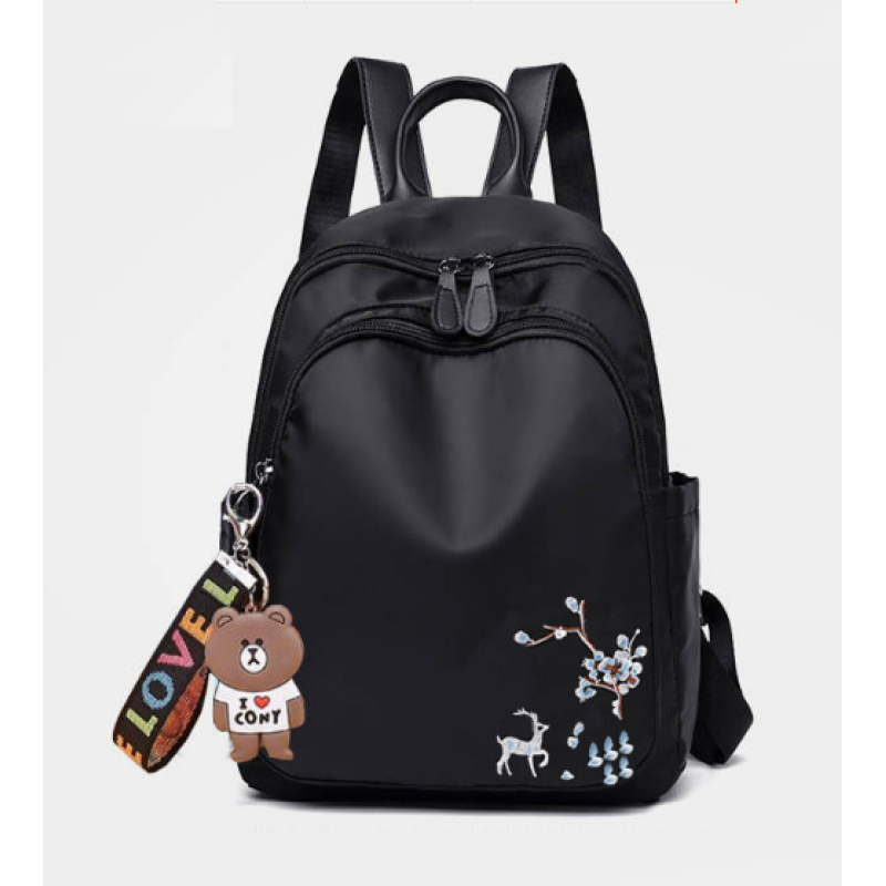 Рюкзак міський жіночий з візерунком та брелоком 32х24х12 см Чорний (844)