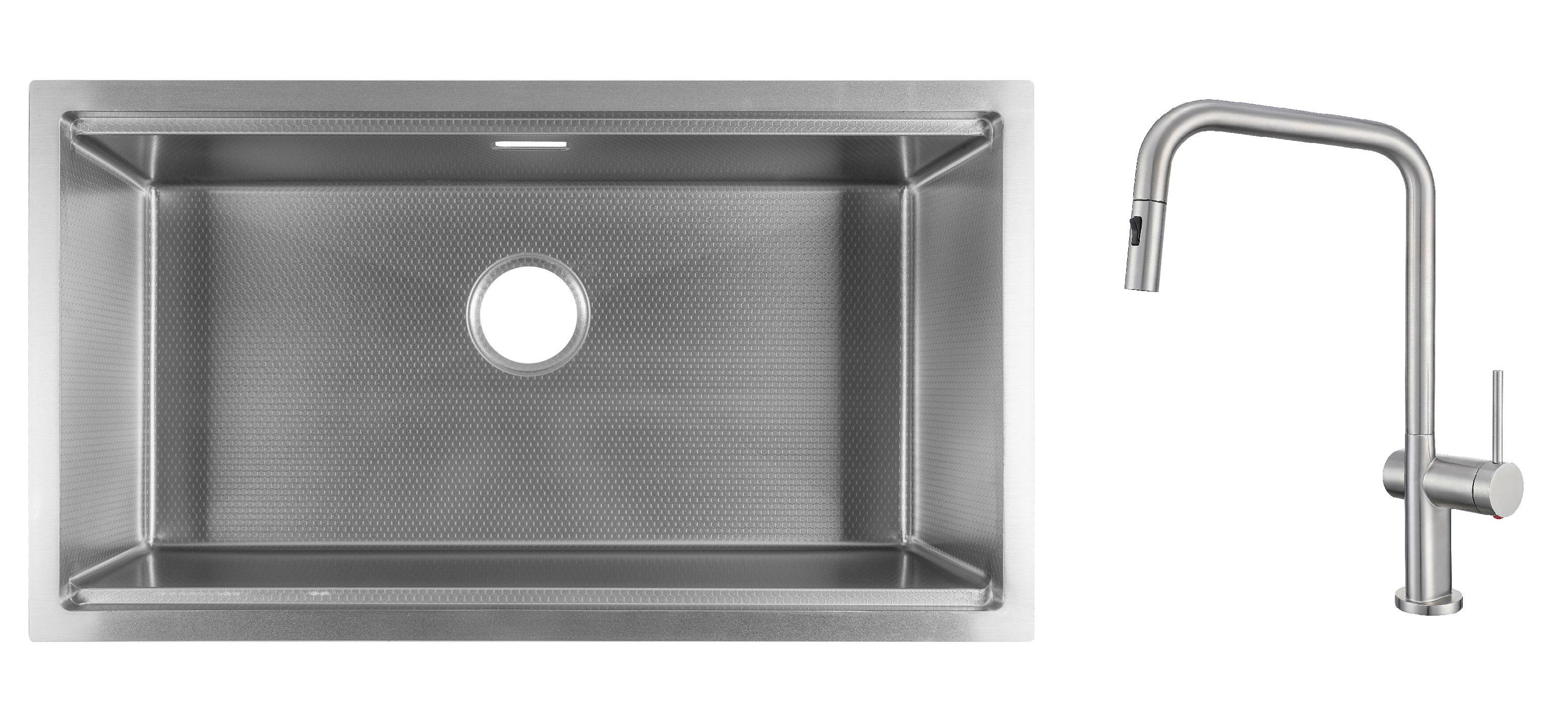 Комплект из кухонной мойки Gunter&Hauer Federbach 8022 Inox Honey и кухонного смесителя Gunter&Hauer BRUNNEN Br