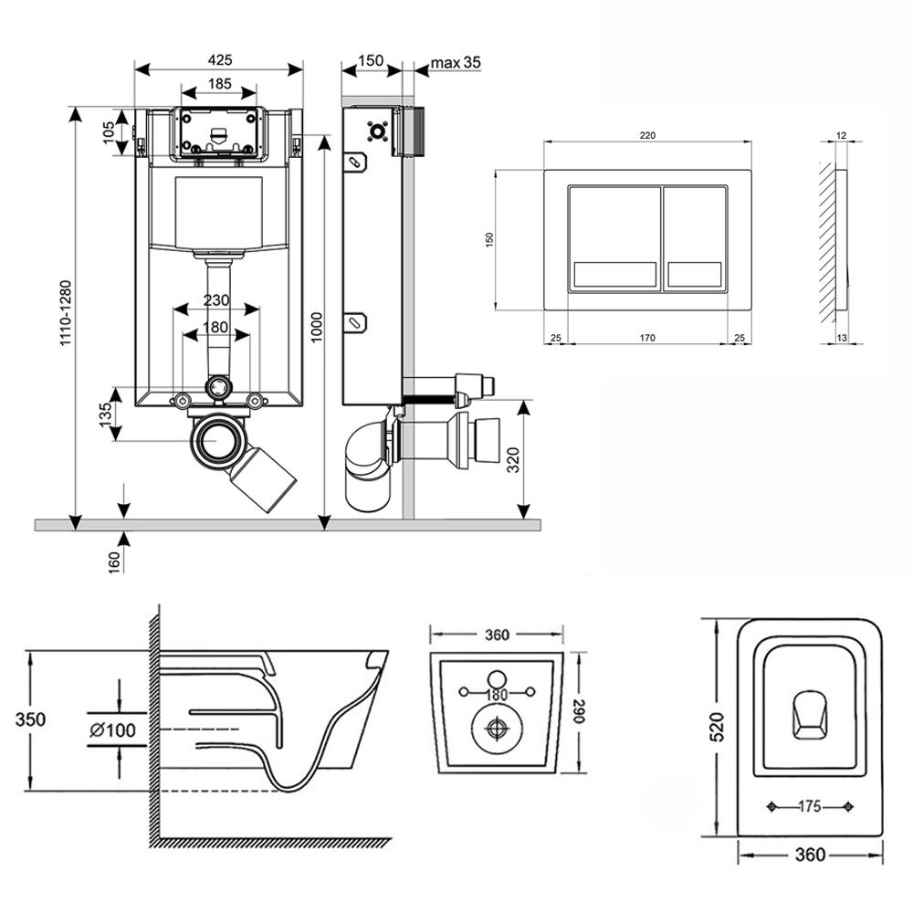 Інсталяція Q-tap Nest QT0133M425 3в1 з панеллю змиву QT0111M06029SAT + унітаз з сидінням Crow QT05335170W (VD00042982) - фото 2