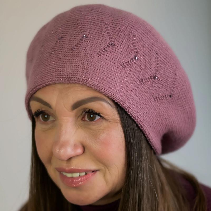 Берет женский Lirus БЕАТРИС с люрексовой нитью двойной с узором и стразами one size Пудровый (280707) - фото 1 Берет женский Lirus БЕАТРИС с люрексовой нитью двойной с узором и стразами one size Пудровый (280707) - фото 1