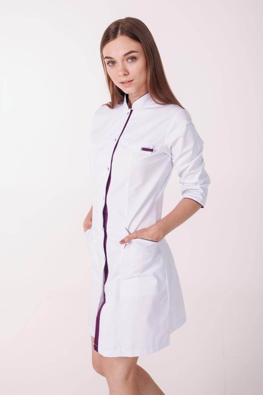 Халат женский TopLine Пекин рукав 3/4 р. 44 Белый/Фиолетовый (11334-(44) б-фиол.) - фото 2