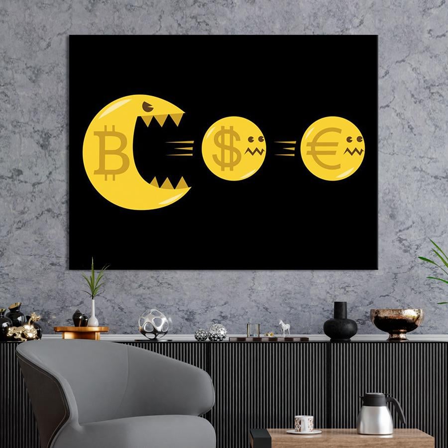 Настенний декор Монета биткоин в стиле Пакман 80x60 см (YM-59) Настенний декор Монета биткоин в стиле Пакман 80x60 см (YM-59)